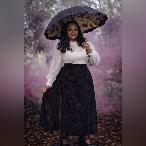 Torrid Nightfall Black Velvet Burnout Embossed Double Slit Maxi Skirt, Lg, NWT! - Picture 5 of 16